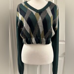 Proline Vintage Retro V-neck Sweater For Women Trendy Short To Waist‎ Size XL